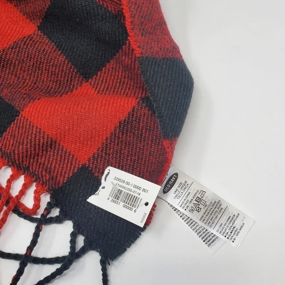 NWT OLD NAVY RED & BLACK BUFFALO PLAID SCARF LONG CHRISTMAS FESTIVE WOMEN OS